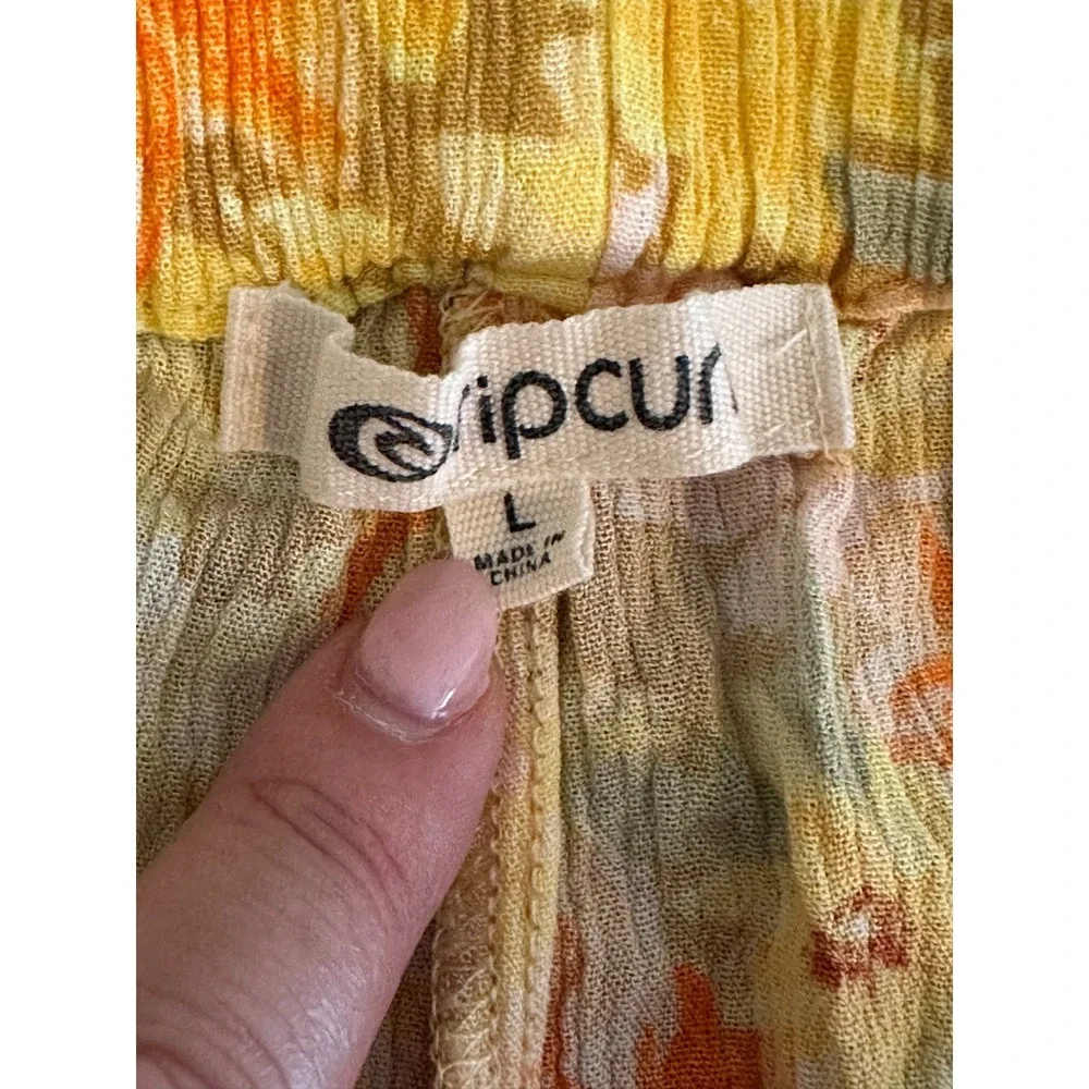 Rip Curl Yellow Floral Gauzy Palazzo Pants Womens L Wide Leg Boho Beach 30x25
